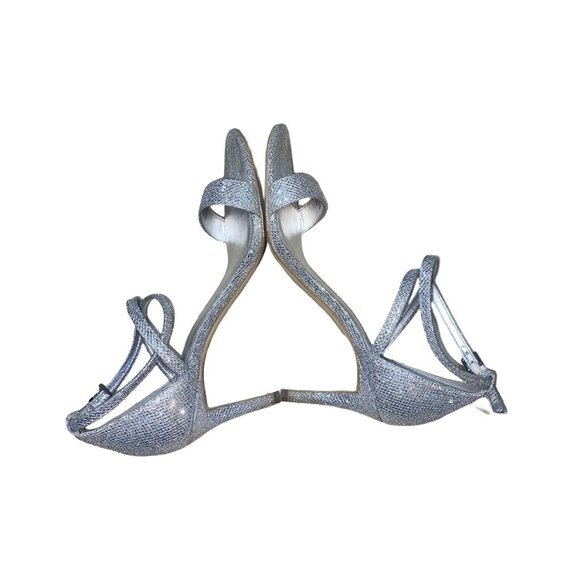 MICHAEL KORS AVA Mid Heel Strappy Sandal SILVER Glitter Evening Size 7.5 - Picture 12 of 16